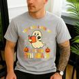 You Can't Scare Me I Teach 5th Grade Teacher Halloween Ghost Men's Casual T-Shirt Sport Grey