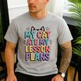 My Cat Ate My Lesson Plans Teacher Cat Humor Men's Casual T-Shirt Sport Grey