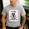 Cat It's Fine I'm Fine Everything Is Fine Teacher Life Men's Casual T-Shirt Sport Grey