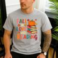 Fall In Love With Reading Autumn Thanksgiving Shirt Teacher Men's Casual T-Shirt Sport Grey