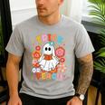 Groovy Halloween Trick Or Teach Retro Floral Ghost Teacher For Men Women Kids Men's Casual T-Shirt Sport Grey Groovy Halloween Trick Or Teach Retro Floral Ghost Teacher For Men Women Kids Men's Casual T-Shirt Sport Grey
