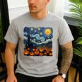 Halloween Pumpkin Starry Night Van Gogh Art Teacher Men's Casual T-Shirt Sport Grey Halloween Pumpkin Starry Night Van Gogh Art Teacher Men's Casual T-Shirt Sport Grey