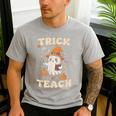 Halloween Teacher Shirts Women School Trick Or Teach Groovy Men's Casual T-Shirt Sport Grey