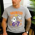 Haunted 67 Ghost Math Teacher Halloween Costume Math Pun Men's Casual T-Shirt Sport Grey