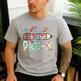 Hello Pre-K Pencil Teacher Student Tie Dye Men's Casual T-Shirt Sport Grey Hello Pre-K Pencil Teacher Student Tie Dye Men's Casual T-Shirt Sport Grey