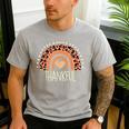 Leopard Rainbow Thankful Thanksgiving Teacher Women Kids Men's Casual T-Shirt Sport Grey