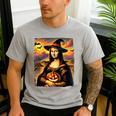 Mona Lisa Pumpkin Halloween Art Teacher Witchy Women Kids Men's Casual T-Shirt Sport Grey