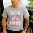 In October Pre-K Teachers Wear Pink Ribbon Breast Cancer Men's Casual T-Shirt Sport Grey