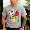 P Is For Pre-K Teacher Pencil Apple Back To School Men's Casual T-Shirt Sport Grey P Is For Pre-K Teacher Pencil Apple Back To School Men's Casual T-Shirt Sport Grey