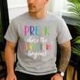 Pre-K Teacher Adventure Begins First Day Preschool Teachers Men's Casual T-Shirt Sport Grey Pre-K Teacher Adventure Begins First Day Preschool Teachers Men's Casual T-Shirt Sport Grey