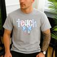 Teach Teacher Coquette Bow Pencil Back To School First Day Men's Casual T-Shirt Sport Grey