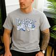 Teacher Blue Chinoiserie Coquette Bow Heart Teacher Life Men's Casual T-Shirt Sport Grey