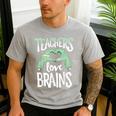 Teachers Love Brains Halloween Costume Trick Treat Zombie Men's Casual T-Shirt Sport Grey