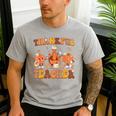 Thankful Teacher Retro Groovy Thanksgiving Fall Women Men Men's Casual T-Shirt Sport Grey