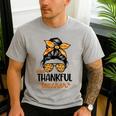 Thanksgiving Shirt Teacher Women Messy Bun Thankful Teacher Men's Casual T-Shirt Sport Grey Thanksgiving Shirt Teacher Women Messy Bun Thankful Teacher Men's Casual T-Shirt Sport Grey