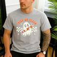 Trick Or Teach Groovy Retro Ghost Halloween Teacher Kids Men's Casual T-Shirt Sport Grey Trick Or Teach Groovy Retro Ghost Halloween Teacher Kids Men's Casual T-Shirt Sport Grey