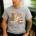 Trick Or Teach Groovy Teacher Halloween Floral Ghost Men's Casual T-Shirt Sport Grey