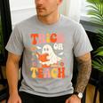 Trick Or Teach Halloween Shirt For Teacher Kids Floral Ghost Men's Casual T-Shirt Sport Grey