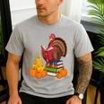 Turkey Reading Books Fall Thanksgiving Teacher Book Men's Casual T-Shirt Sport Grey