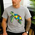 Turtle Puzzle Pieces For Autism Awareness Kids Women Teacher Men's Casual T-Shirt Sport Grey