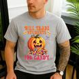 Will Trade Students For Candy Teacher Cute Halloween Pumpkin Men's Casual T-Shirt Sport Grey