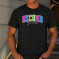 Back To School Neon Checkered Second Grade Colorful Teacher Men's Casual T-Shirt Dark Grey