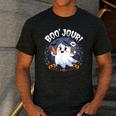 Boo Jour Ghost Halloween French Teacher Cute Coffe Croissant Men's Casual T-Shirt Dark Grey