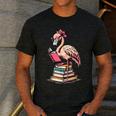 Book Lover Cute Flamingo Reading Teacher Librarian Women Men's Casual T-Shirt Dark Grey