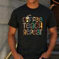 Coffee Teach Repeat Leopard Print Back To School Teachers Men's Casual T-Shirt Dark Grey Coffee Teach Repeat Leopard Print Back To School Teachers Men's Casual T-Shirt Dark Grey