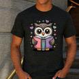 Cute Reading Owl Book Lover Teacher Librarian Bookworm Men's Casual T-Shirt Dark Grey