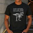 Lets Eat Kids Punctuation Saves Lives Dinosaur Teacher Men's Casual T-Shirt Dark Grey
