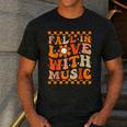 Fall In Love With Music Groovy Thanksgiving Music Teacher Men Women Girls Kids Men's Casual T-Shirt Dark Grey