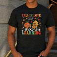 Groovy Fall In Love With Learning Autumn Pumpkin Teacher Men's Casual T-Shirt Dark Grey