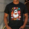 Groovy Halloween Trick Or Teach Retro Floral Ghost Teacher For Men Women Kids Men's Casual T-Shirt Dark Grey Groovy Halloween Trick Or Teach Retro Floral Ghost Teacher For Men Women Kids Men's Casual T-Shirt Dark Grey