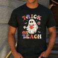 Groovy Halloween Trick Or Teach Retro Floral Ghost Teacher Men's Casual T-Shirt Dark Grey Groovy Halloween Trick Or Teach Retro Floral Ghost Teacher Men's Casual T-Shirt Dark Grey