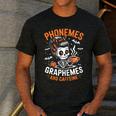 Halloween Skeleton Teacher Phonemes Graphemes Caffeine Lover Men's Casual T-Shirt Dark Grey Halloween Skeleton Teacher Phonemes Graphemes Caffeine Lover Men's Casual T-Shirt Dark Grey