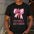 I'm Literally Just a Teacher Pencil Coquette Bow School Men's Casual T-Shirt Dark Grey