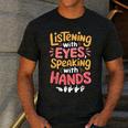 Listening With Eyes ASL Teacher Deaf People ASL Interpreter Men's Casual T-Shirt Dark Grey Listening With Eyes ASL Teacher Deaf People ASL Interpreter Men's Casual T-Shirt Dark Grey