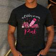 In October We Wear Pink Apple Teacher Daisy Breast Cancer Men's Casual T-Shirt Dark Grey In October We Wear Pink Apple Teacher Daisy Breast Cancer Men's Casual T-Shirt Dark Grey