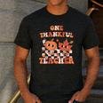 One Thankful Teacher Fall Leaves Thanksgiving Retro Men's Casual T-Shirt Dark Grey