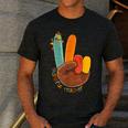 One Thankful Teacher Thanksgiving Turkey Peace Hand Sign Men's Casual T-Shirt Dark Grey One Thankful Teacher Thanksgiving Turkey Peace Hand Sign Men's Casual T-Shirt Dark Grey