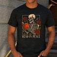 Read In Peace Skeleton Reading Book Halloween Teacher Men's Casual T-Shirt Dark Grey Read In Peace Skeleton Reading Book Halloween Teacher Men's Casual T-Shirt Dark Grey