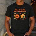 Retro Fall In Love With Learning Autumn Pumpkin Teacher Men's Casual T-Shirt Dark Grey