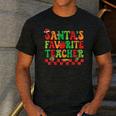 Santas Favorite Teacher Retro Groovy Christmas Xmas Women Men's Casual T-Shirt Dark Grey