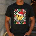 Santas Favorite Teacher Retro Groovy Smile Face Christmas Men's Casual T-Shirt Dark Grey Santas Favorite Teacher Retro Groovy Smile Face Christmas Men's Casual T-Shirt Dark Grey
