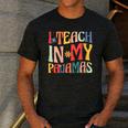I Teach In My Pajamas Retro Groovy Teacher Humor Men's Casual T-Shirt Dark Grey