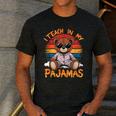 I Teach In My Pajamas Teacher Sunset Bear Retro Men's Casual T-Shirt Dark Grey