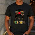 Teacher Life Messy Bun Glasses Leopard Sunflower Men's Casual T-Shirt Dark Grey
