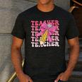 Teacher Pencil Back To School Groovy Pink Teacher First Day Men's Casual T-Shirt Dark Grey