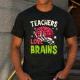 Teachers Love Brains Skeleton Halloween Teacher Funny Men's Casual T-Shirt Dark Grey